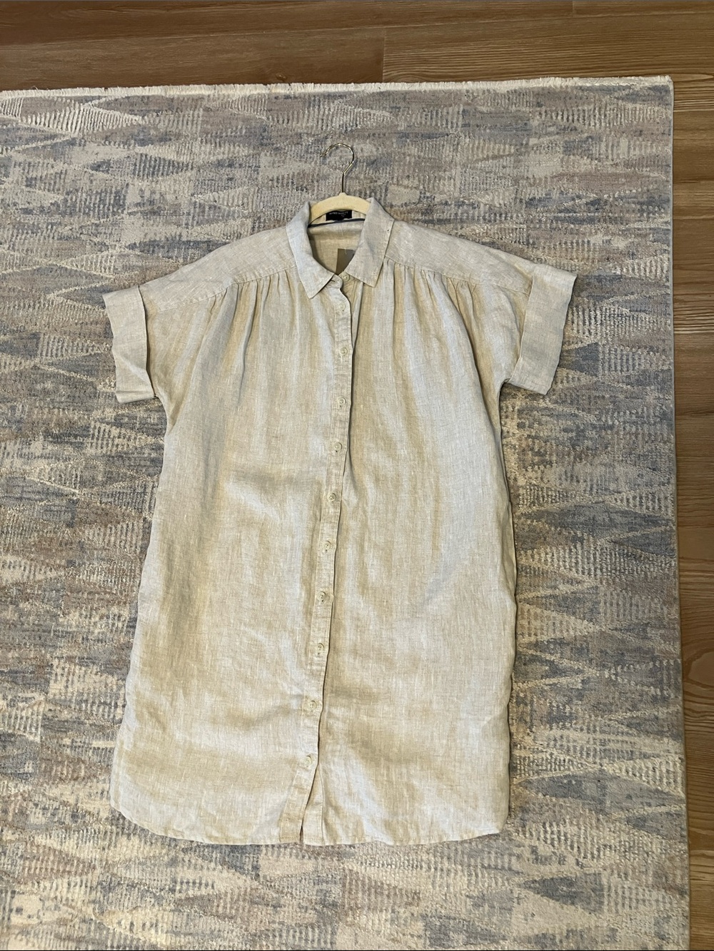 Women’s J. Crew Light Beige Short-Sleeve Irish Linen Button-Front Dress